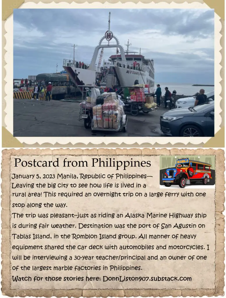 A postcard from philippines with an image of the ferry.