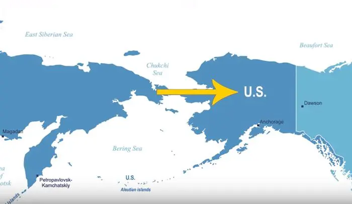 Map of Alaska and Russia border.