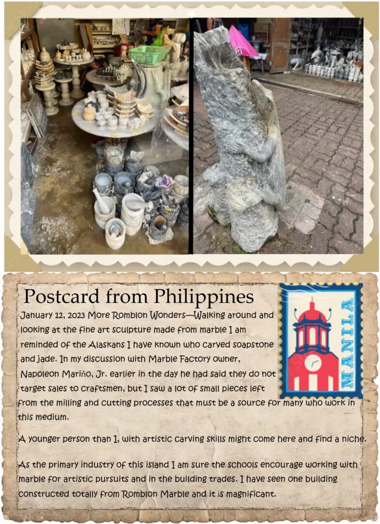 A postcard from philippines and an article about it.