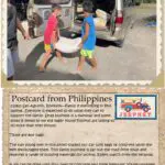 A postcard from philippines with two pictures of people loading and unloading.