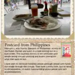 A postcard from philippines with a picture of food and beer.