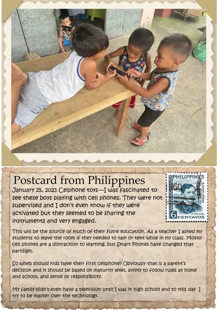 A postcard from philippines with two pictures of children.