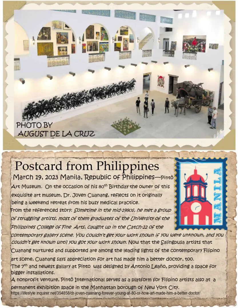 A postcard from philippines is posted on the wall.