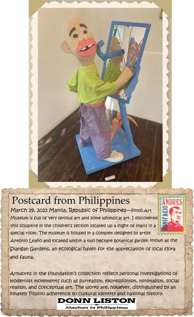 A postcard from philippines with an image of a person in a chair.