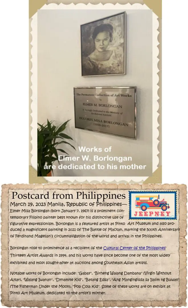 A postcard from philippines with an image of the statue.