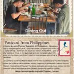 A postcard from philippines with two people sitting at a table.