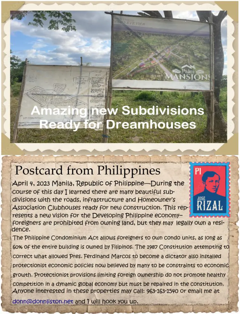 A postcard from philippines with the text " amazing new subdivisions ready for dreamhouses ".