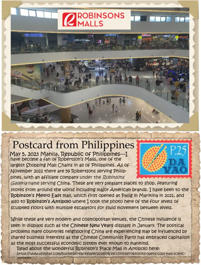 A postcard from philippines and an article about the mall.