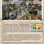 A postcard from philippines is shown in the middle of an image.