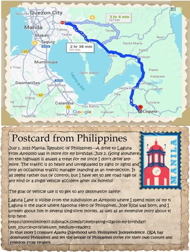 A map of the philippines with a post card