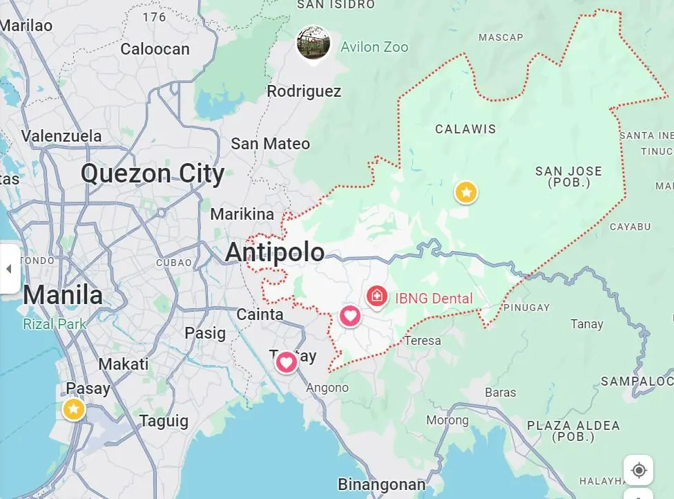 A map of the area around antipolo city