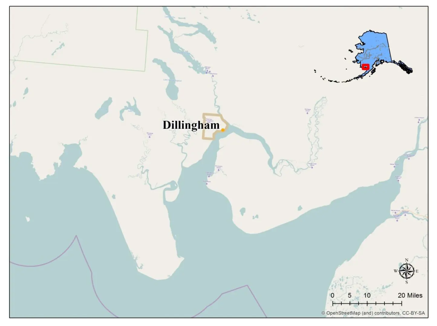 A map of the state of alaska with the location of dillingham.