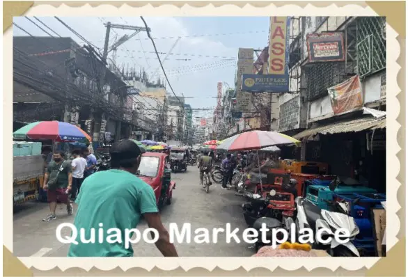 Busy street scene in Quiapo Marketplace.