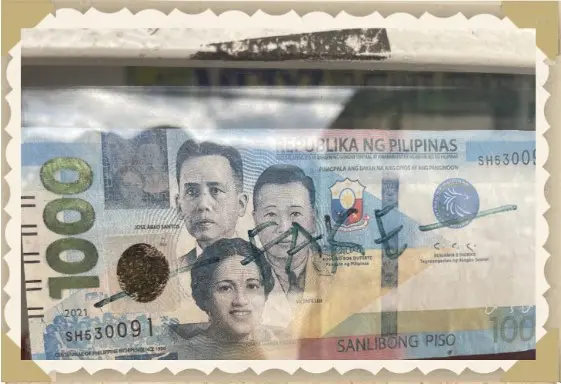 Fake 1000 peso bill, Philippines, 2021.