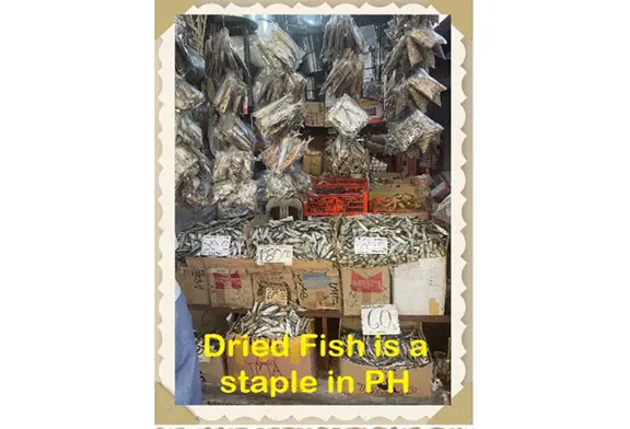 Dried fish displayed in a market.