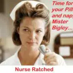 Nurse Ratched speaks sternly on the phone.