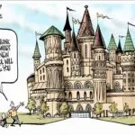 Cartoon of a whimsical castle school.