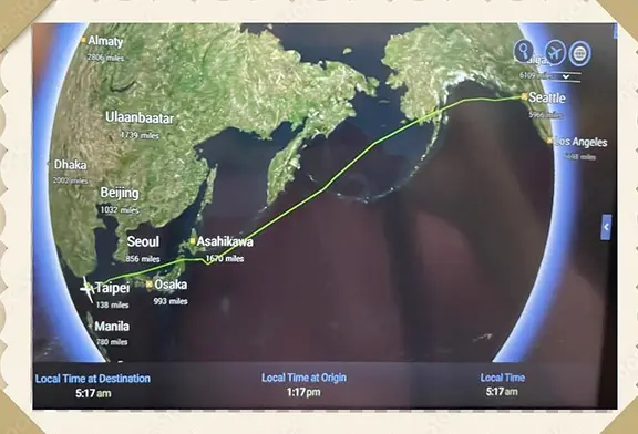 Flight path map from Taipei to Seattle.