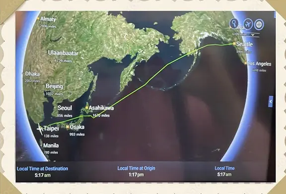 Flight path map showing Seattle route.