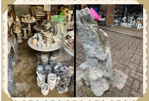 Pottery and stone sculptures for sale.