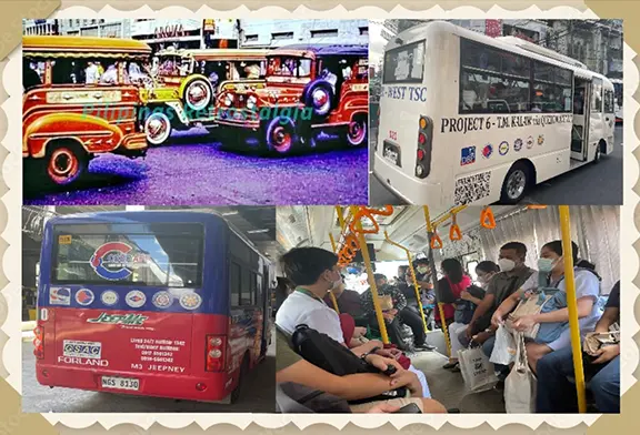 Philippine public transportation vehicles and commuters.