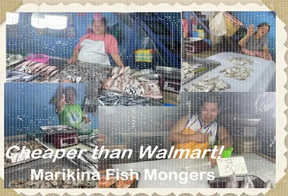 Fishmongers selling seafood in Marikina market.