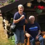 Smiling couple enjoying time together outdoors.