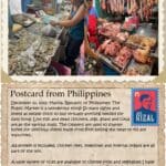 A postcard from philippines with an image of meat vendor.