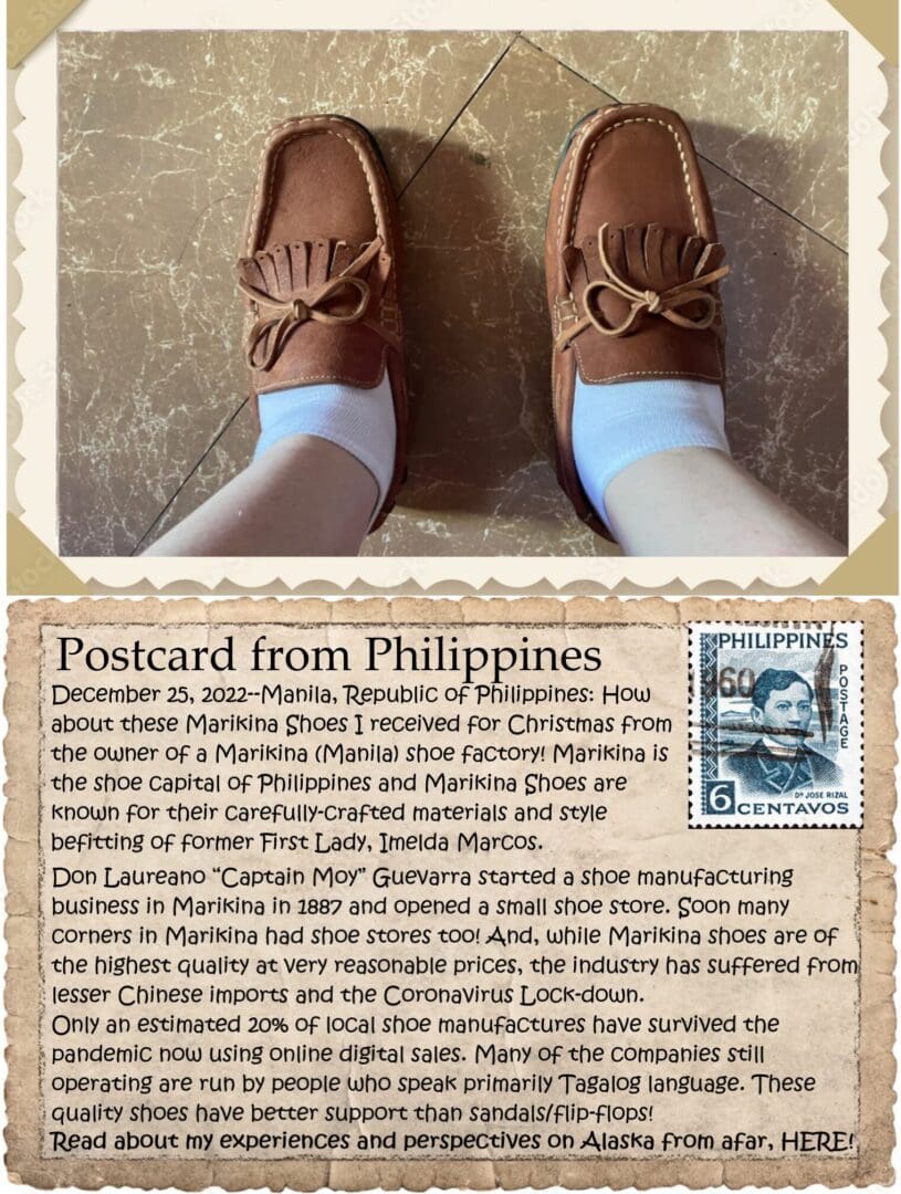 A postcard from philippines with an image of shoes.