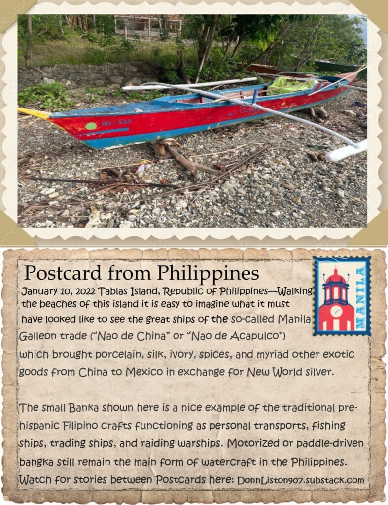 A postcard from philippines with an image of a boat.