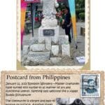 A postcard from the philippines with an image of a monument.