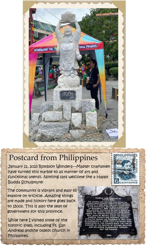 A postcard from the philippines with an image of a monument.