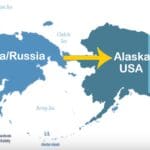 A map of alaska and the usa with an arrow pointing to russia.