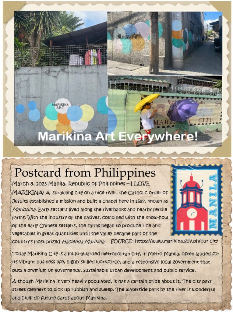 A postcard from philippines and an article about markiina art everywhere.