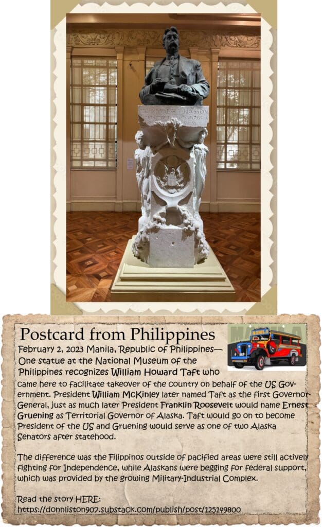 A postcard from philippines with an image of the statue.