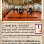 A postcard from the philippines is shown in front of an indoor museum.