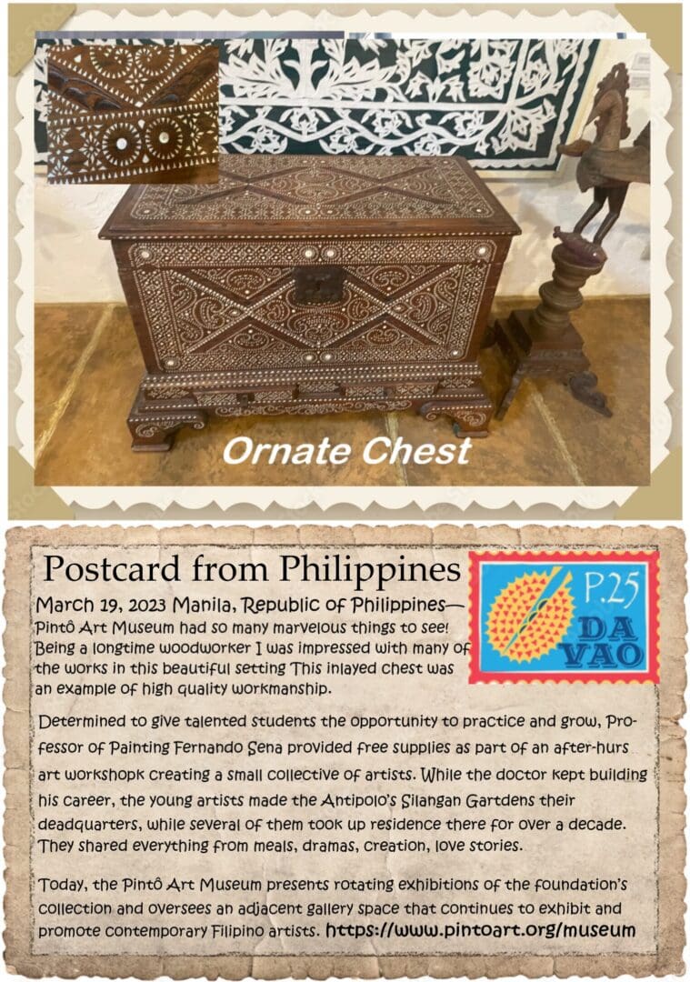 A postcard from philippines with an ornate chest.