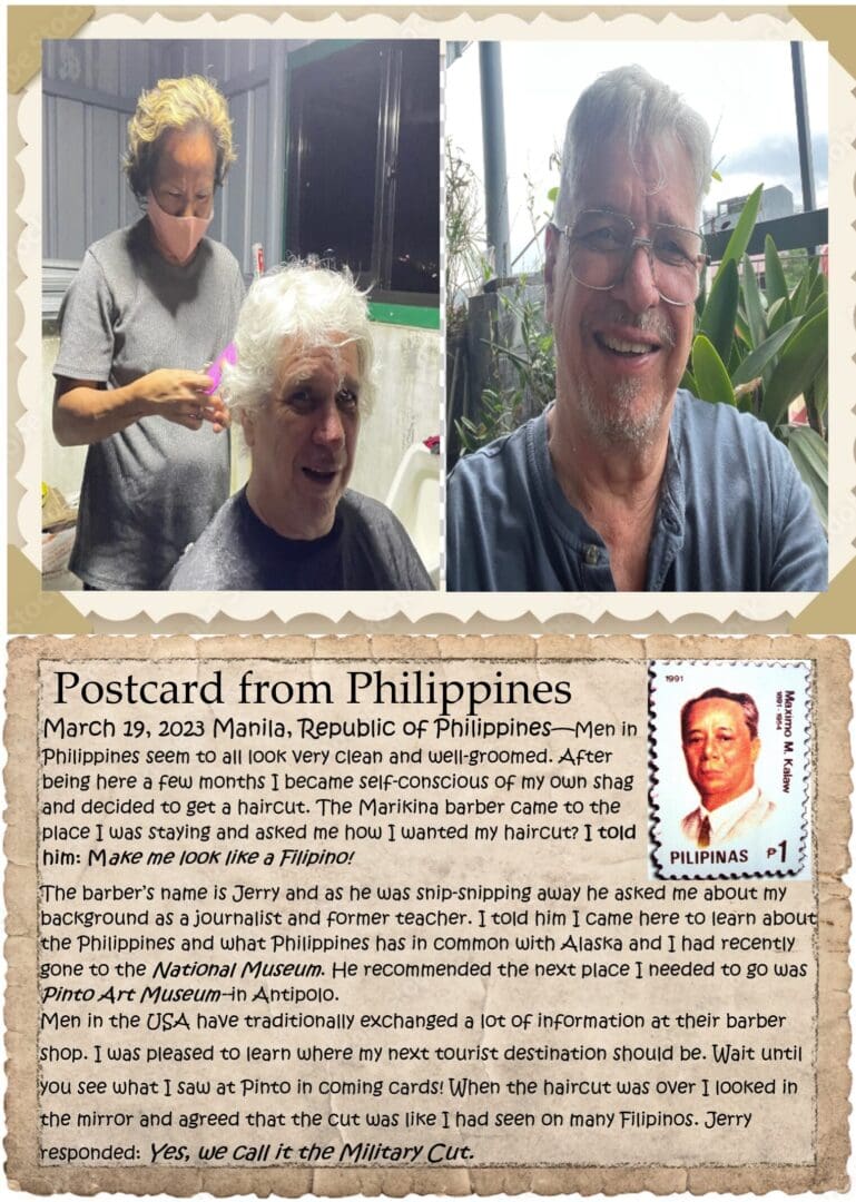 A postcard from philippines with an image of the same man and stamp.