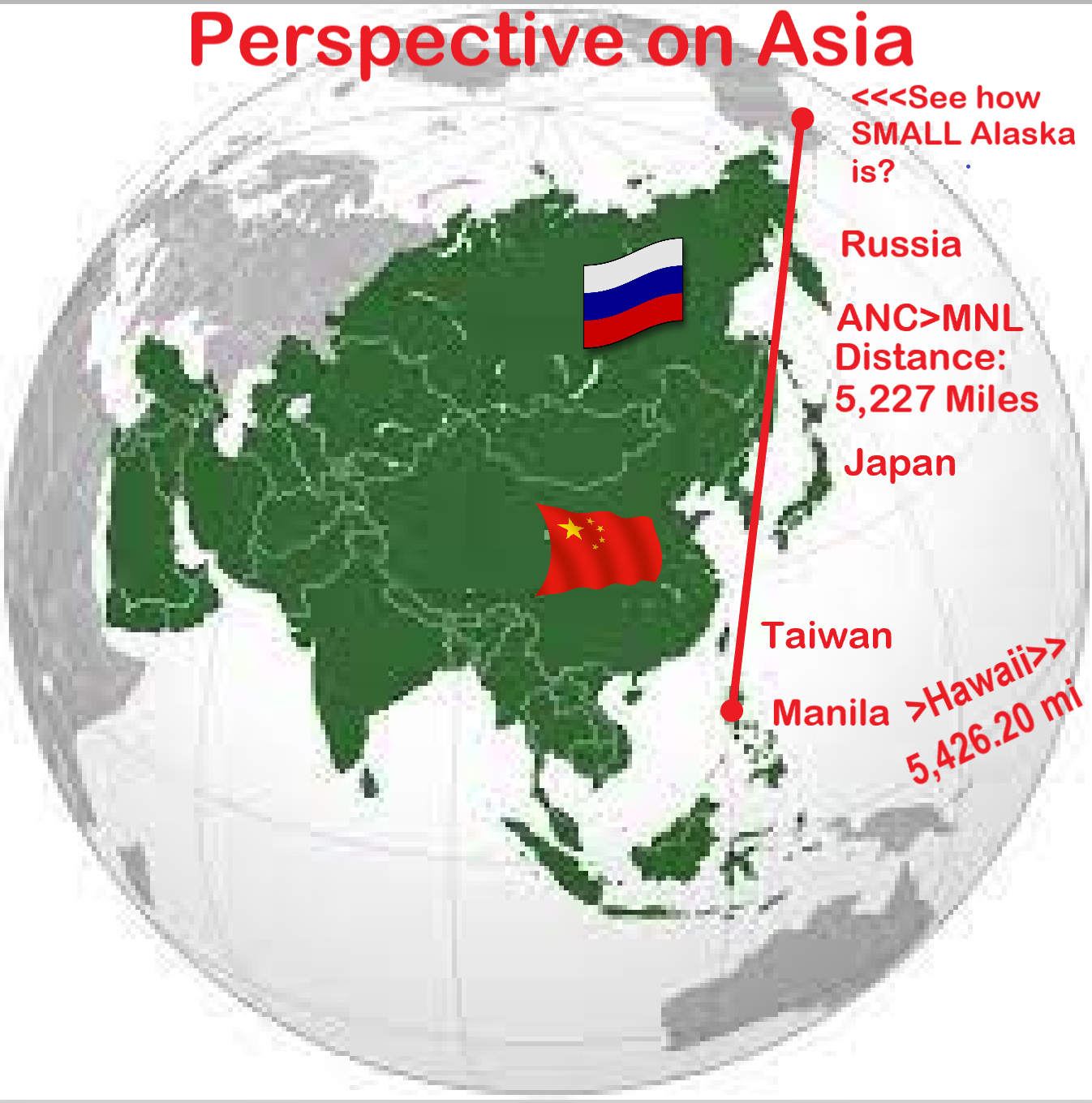 A map of asia with the russian and chinese flags on it.