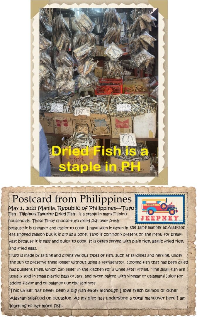 A postcard from philippines with information about dried fish.