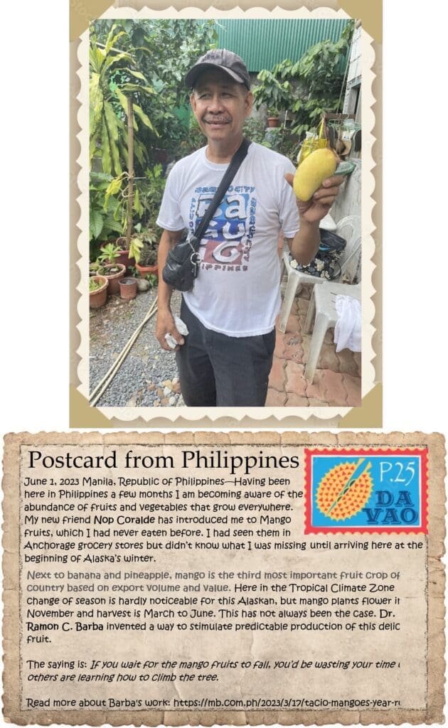 A picture of a man in a white shirt and a postcard.