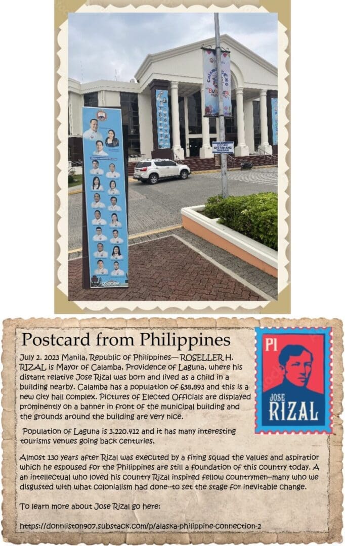 A postcard from philippines with rizal stamp on it.