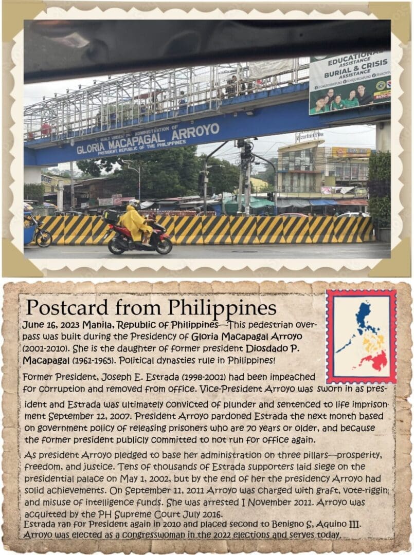 A postcard from philippines and an article about the bridge.