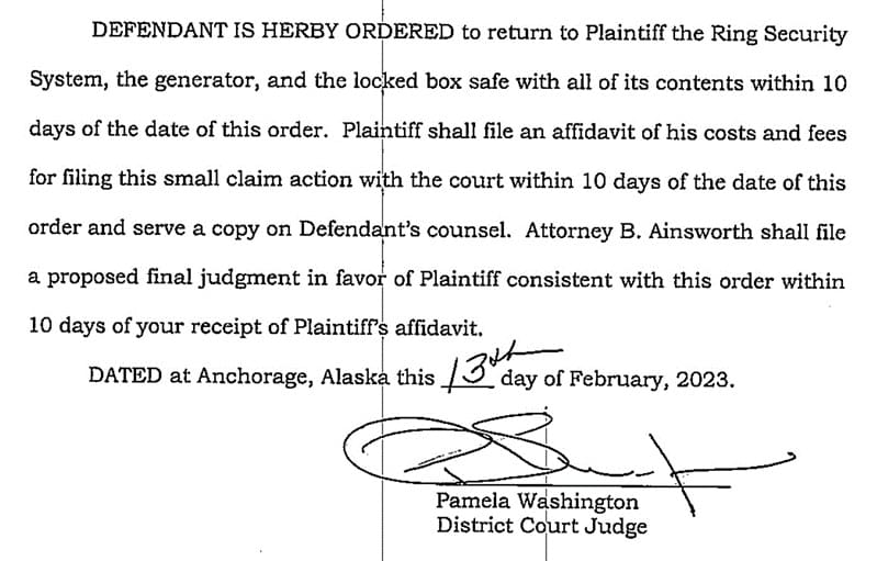 A court order that is written in red ink.