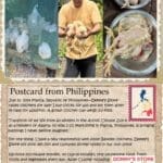 A postcard from philippines with pictures of people and food.