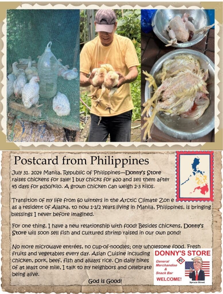 A postcard from philippines with pictures of people and food.