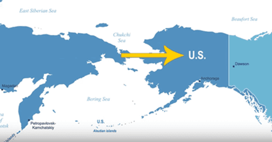 A map of the united states with an arrow pointing to alaska.