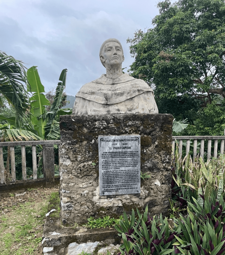 A statue of a man in the middle of a garden.